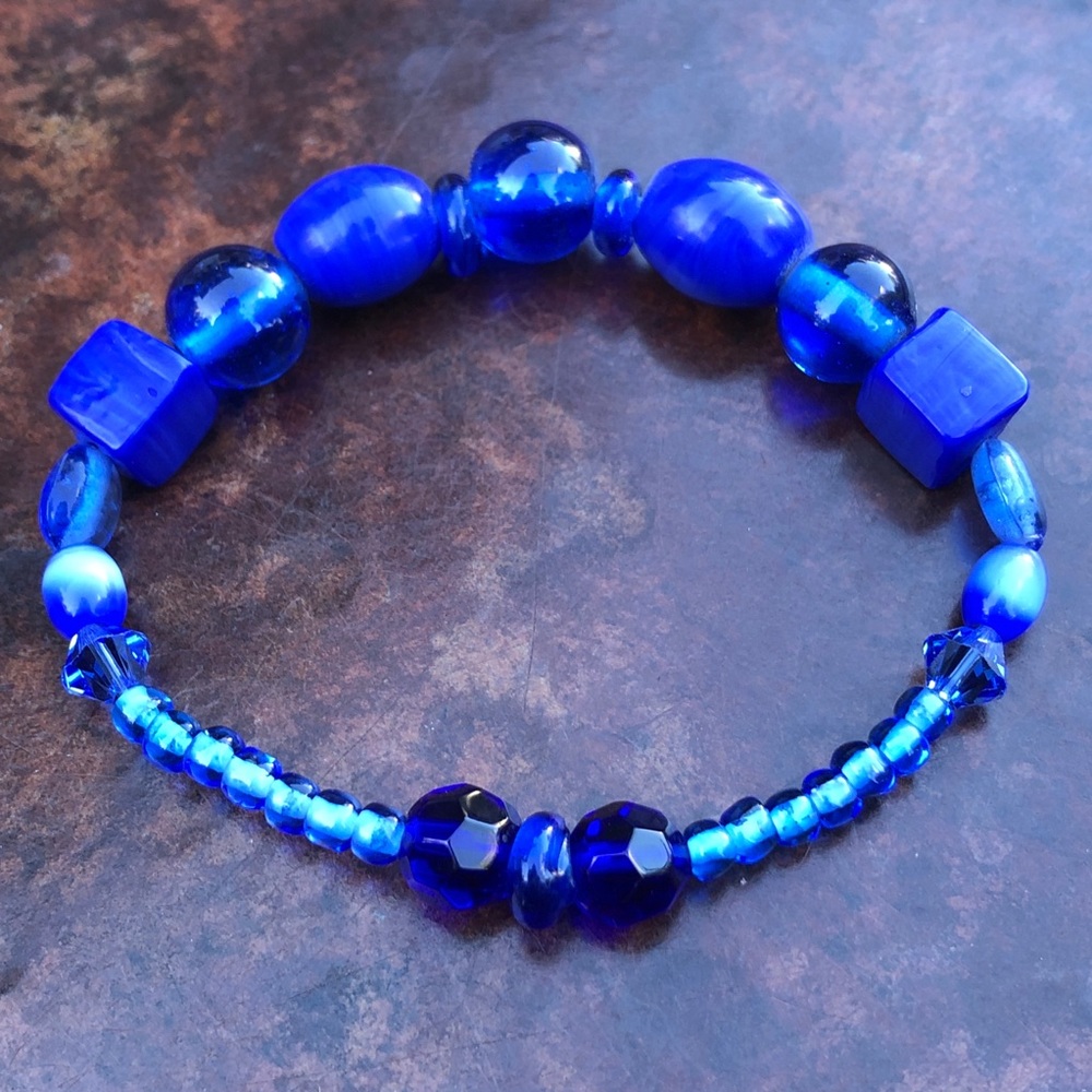 Blue Glass and Swarovski Crystal Bracelet